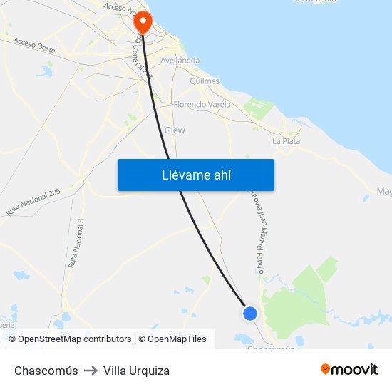 Chascomús to Villa Urquiza map