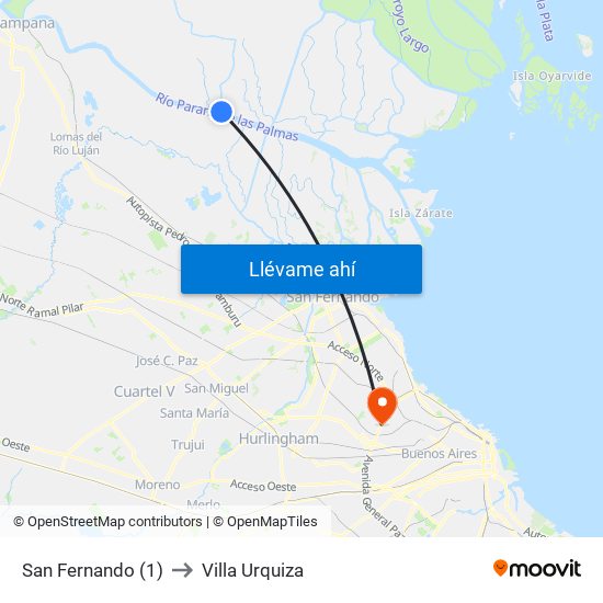 San Fernando (1) to Villa Urquiza map