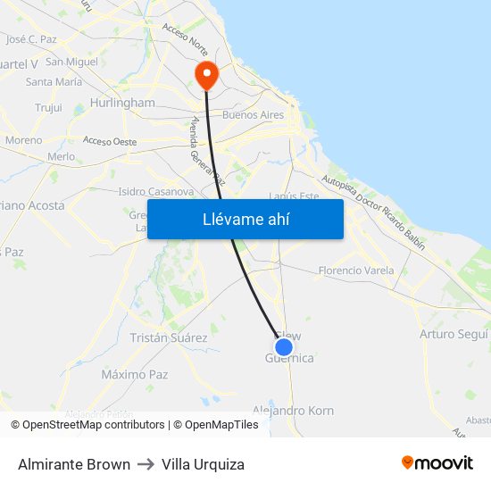 Almirante Brown to Villa Urquiza map