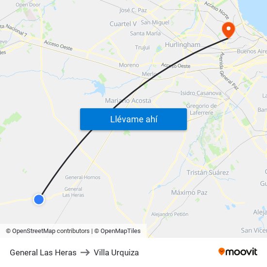 General Las Heras to Villa Urquiza map