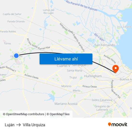 Luján to Villa Urquiza map