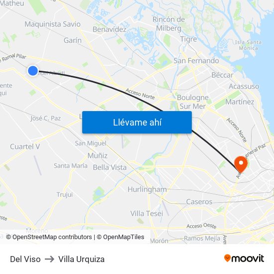 Del Viso to Villa Urquiza map
