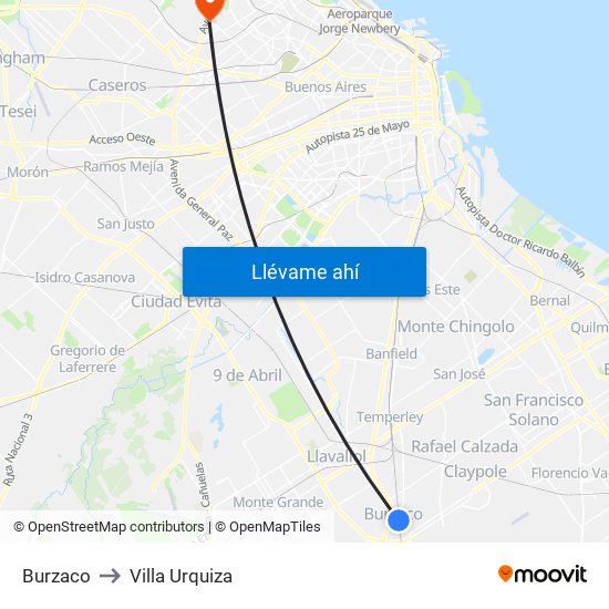 Burzaco to Villa Urquiza map