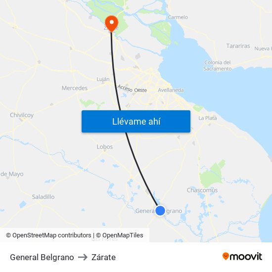 General Belgrano to Zárate map