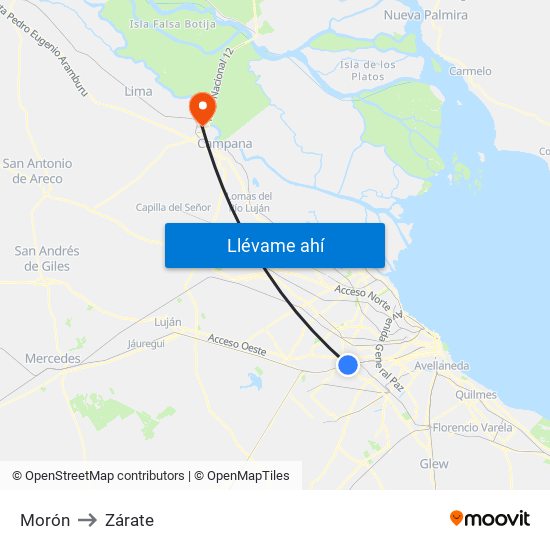 Morón to Zárate map