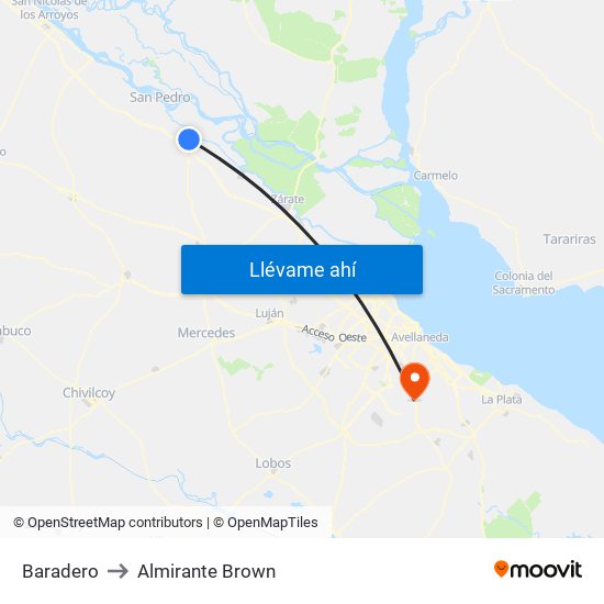 Baradero to Almirante Brown map