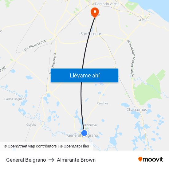 General Belgrano to Almirante Brown map