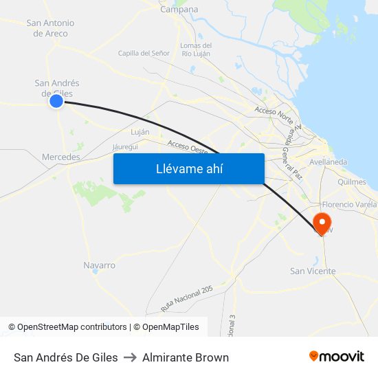 San Andrés De Giles to Almirante Brown map