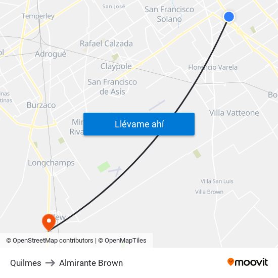 Quilmes to Almirante Brown map