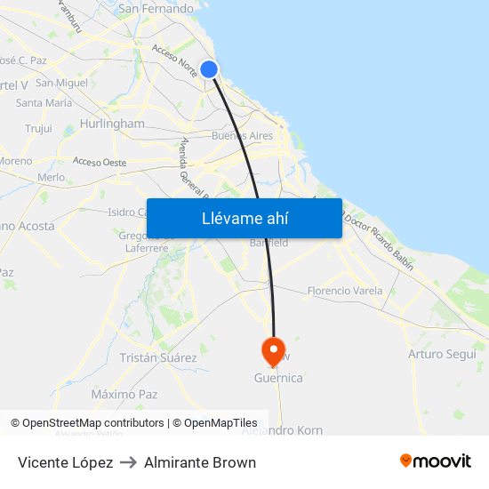 Vicente López to Almirante Brown map