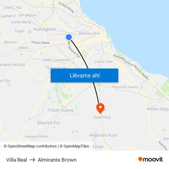 Villa Real to Almirante Brown map