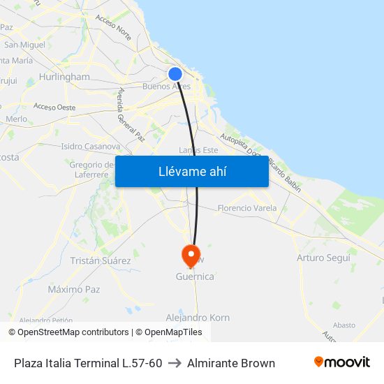 Plaza Italia Terminal L.57-60 to Almirante Brown map