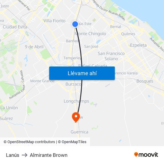 Lanús to Almirante Brown map