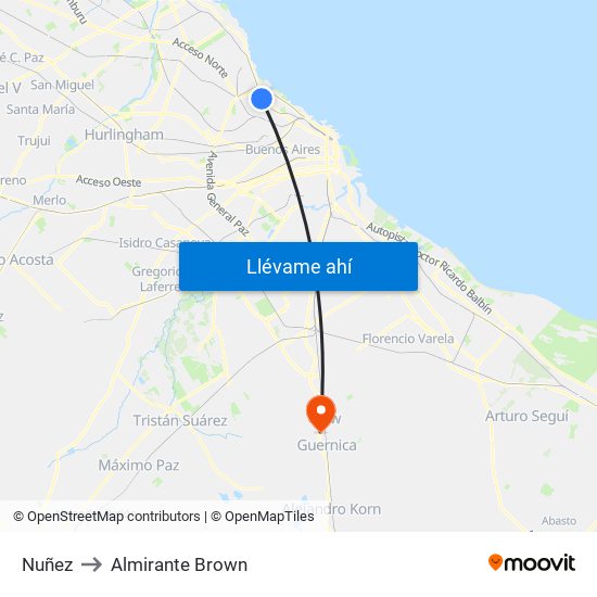 Nuñez to Almirante Brown map