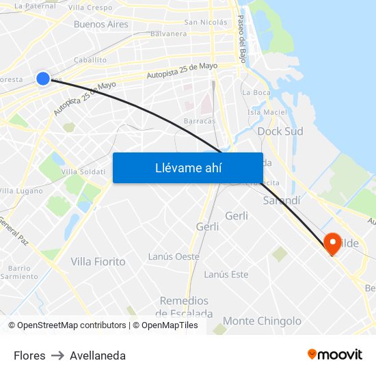 Flores to Avellaneda map