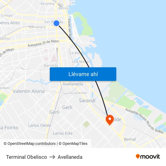 Terminal Obelisco to Avellaneda map