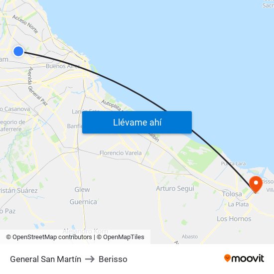 General San Martín to Berisso map