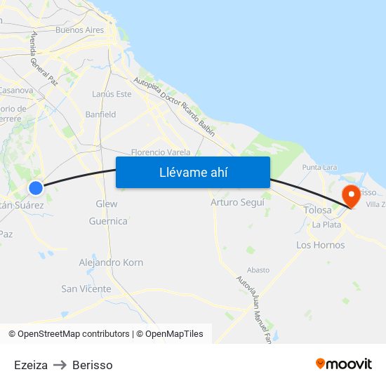Ezeiza to Berisso map