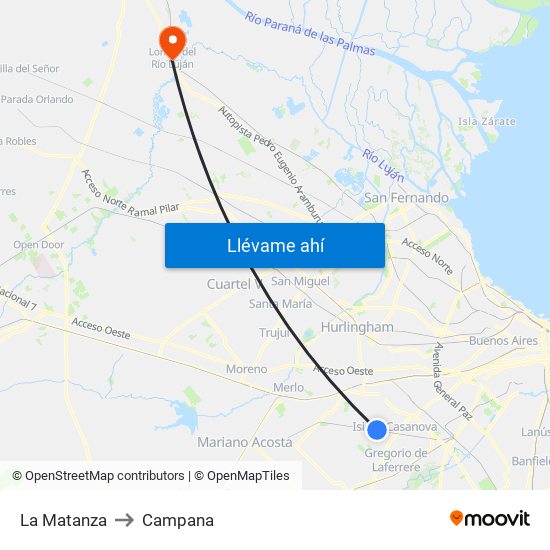 La Matanza to Campana map