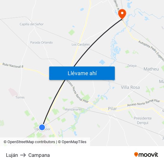 Luján to Campana map