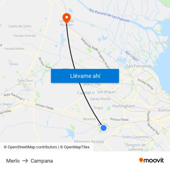 Merlo to Campana map