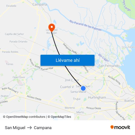 San Miguel to Campana map