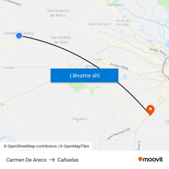 Carmen De Areco to Cañuelas map