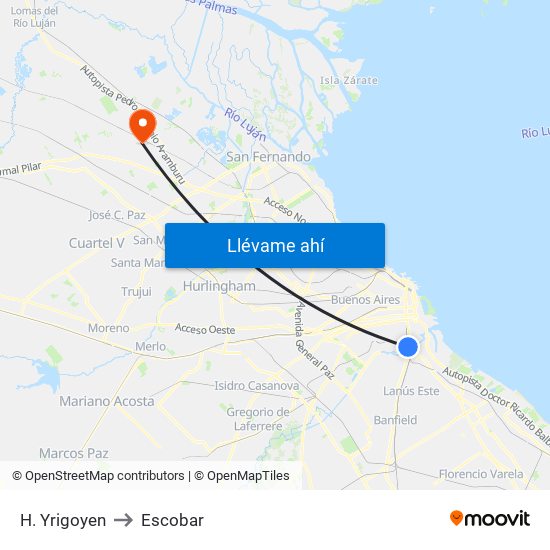 H. Yrigoyen to Escobar map
