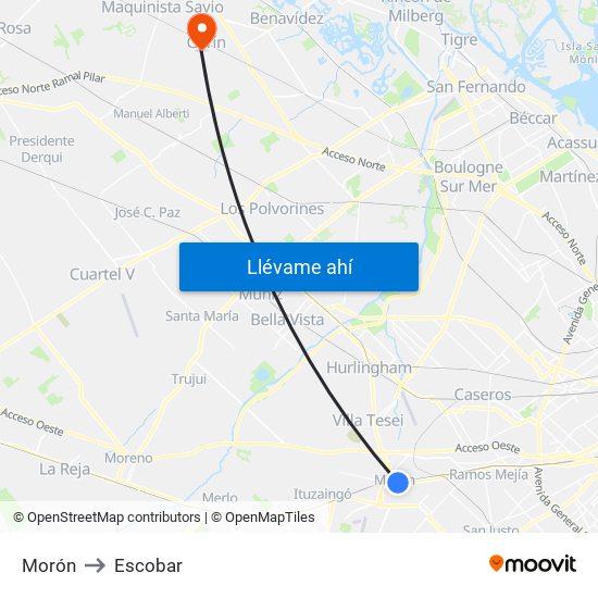 Morón to Escobar map