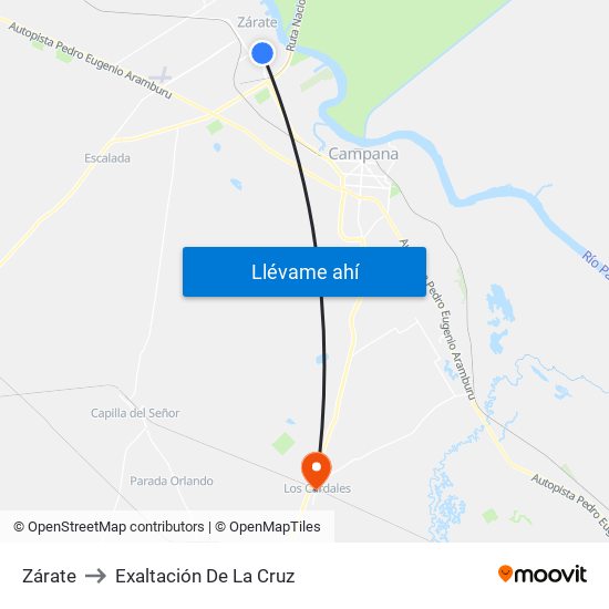 Zárate to Exaltación De La Cruz map