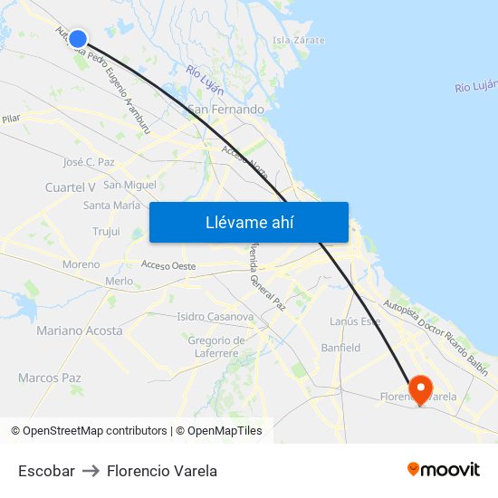 Escobar to Florencio Varela map