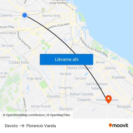 Devoto to Florencio Varela map