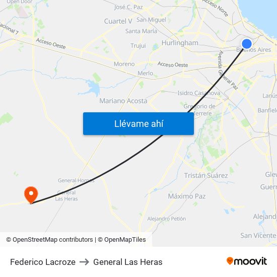 Federico Lacroze to General Las Heras map