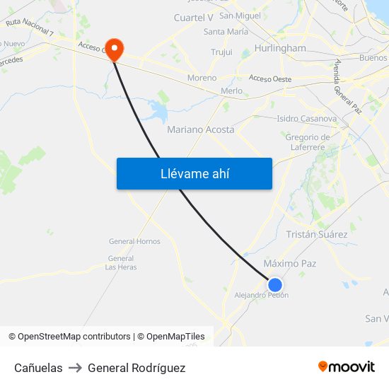 Cañuelas to General Rodríguez map