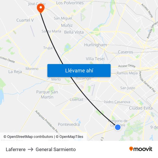 Laferrere to General Sarmiento map