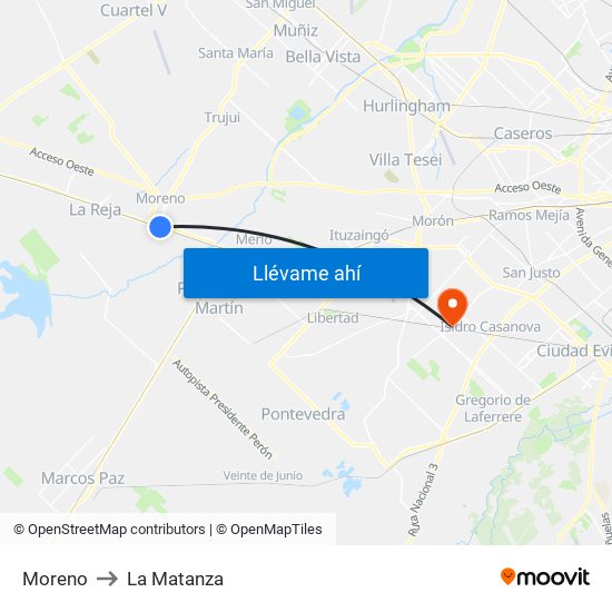 Moreno to La Matanza map