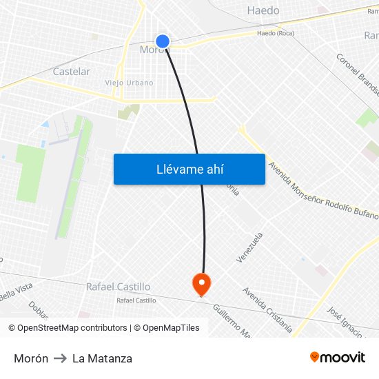 Morón to La Matanza map