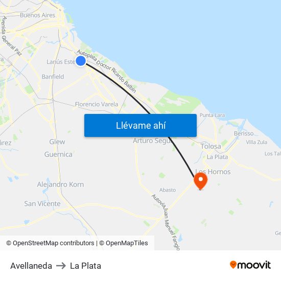 Avellaneda to La Plata map