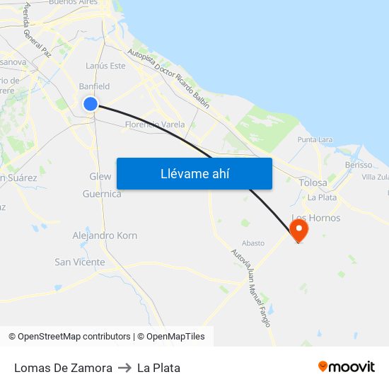 Lomas De Zamora to La Plata map