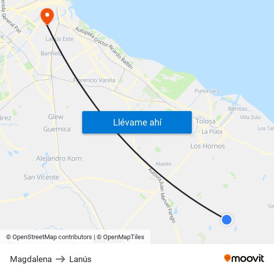 Magdalena to Lanús map