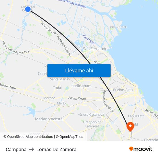 Campana to Lomas De Zamora map