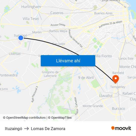 Ituzaingó to Lomas De Zamora map