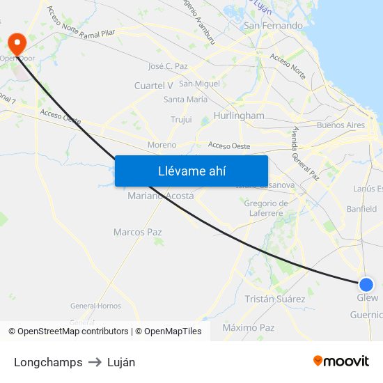 Longchamps to Luján map