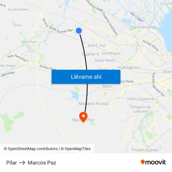 Pilar to Marcos Paz map