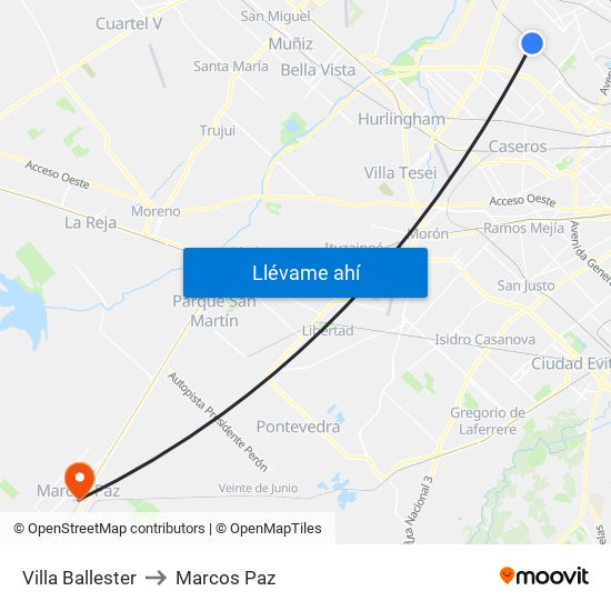 Villa Ballester to Marcos Paz map