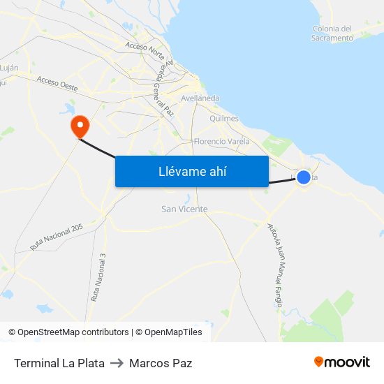 Terminal La Plata to Marcos Paz map