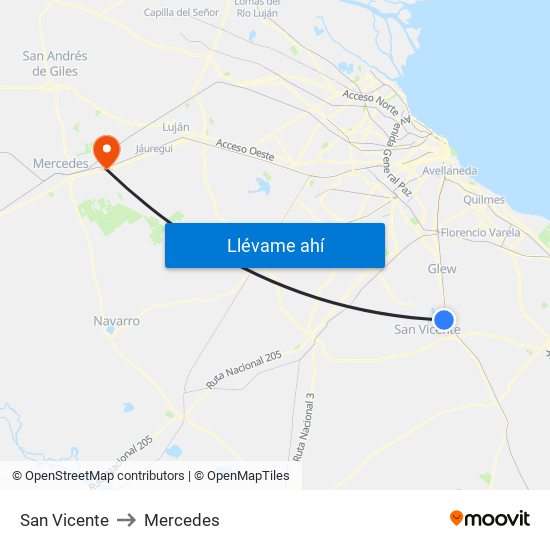 San Vicente to Mercedes map