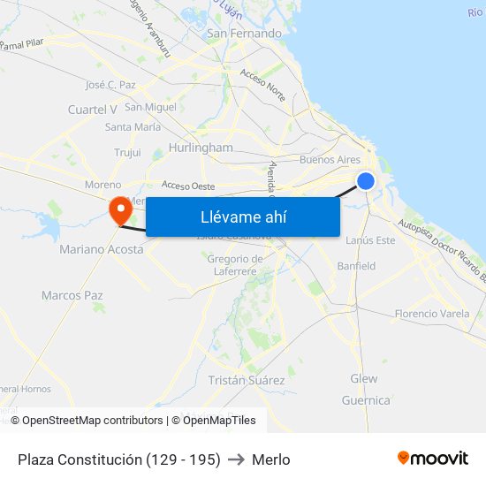 Plaza Constitución (129 - 195) to Merlo map
