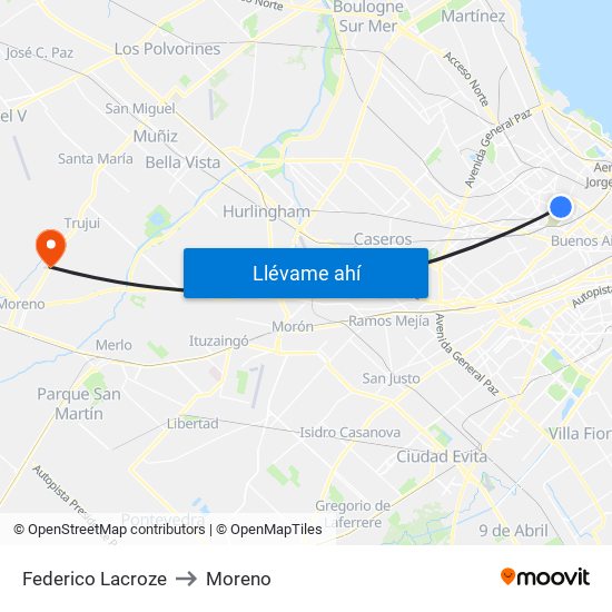 Federico Lacroze to Moreno map