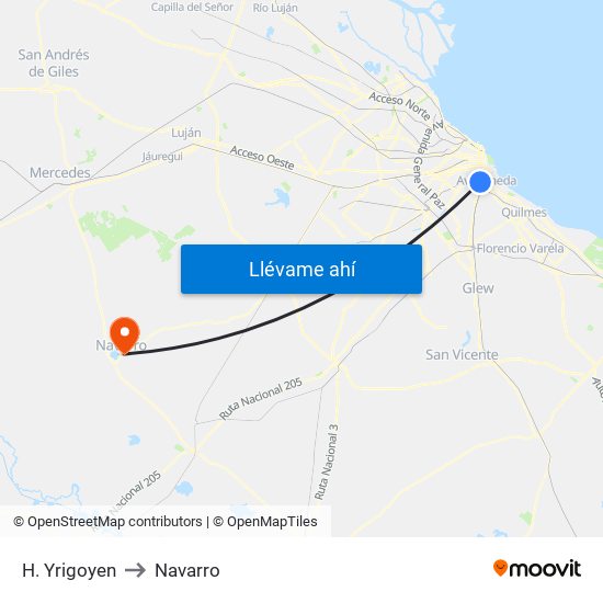 H. Yrigoyen to Navarro map